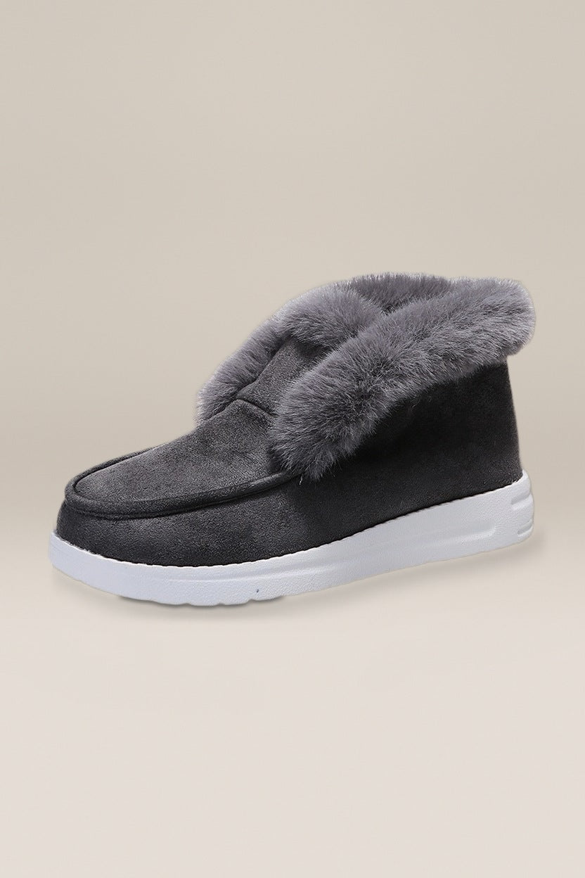 Gevoerde Instapboots Dames – Pluizige Rand en Suèdelook — Liva – Grijs – productfoto