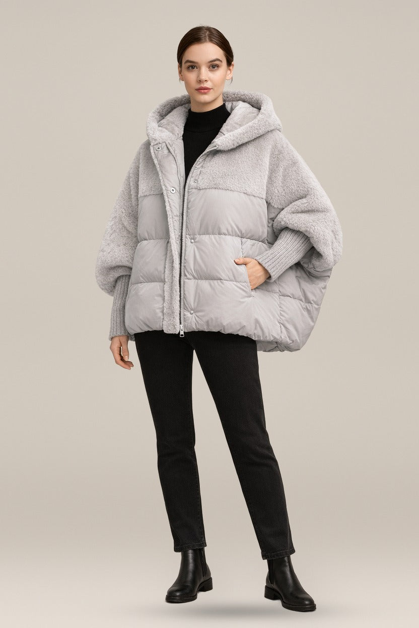 Oversized Gewatteerde Winterjas — Filipa – Grijs – vooraanzicht