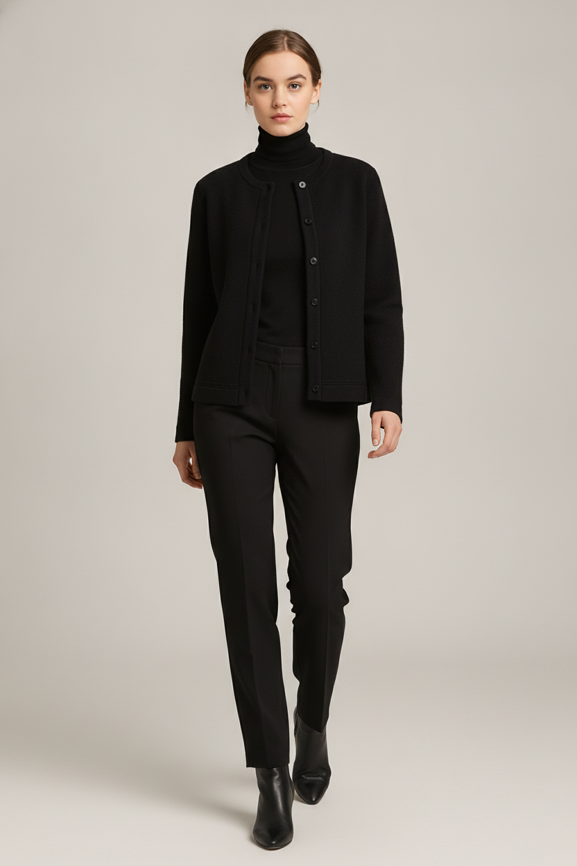 Minimalistische Korte Jas — Helena – Zwart – vooraanzicht