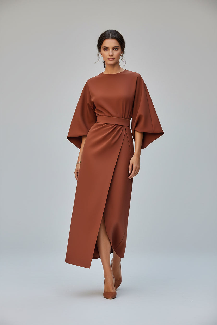 Elegante Midi-Jurk Dames | Ceintuur & Driekwart Mouwen | Paloma