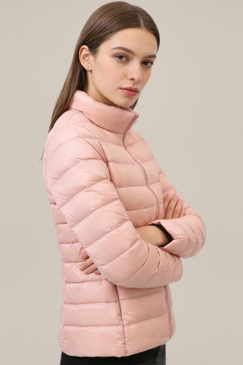 Lichte Pufferjas Dames – Gewatteerde Jas met Opstaande Kraag — Dariela – Roze – productfoto