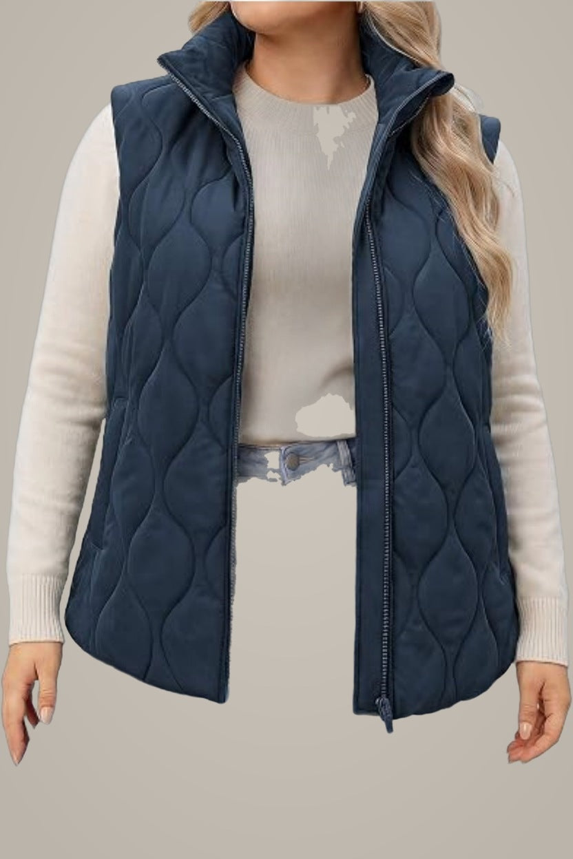 Bodywarmer Dames – Gewatteerd Gilet met Ruitstiksel — Fenella – Marineblauw – productfoto