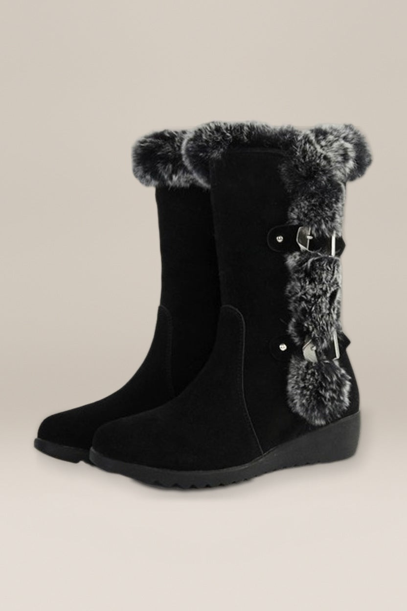 Gevoerde Laarzen Dames met Imitatiebont – Halfhoog — Freyja – Zwart – productfoto