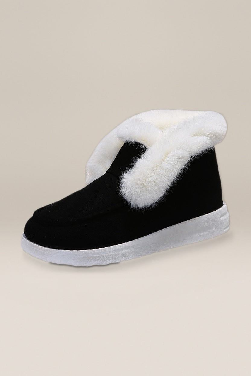 Gevoerde Instapboots Dames – Pluizige Rand en Suèdelook — Liva – Zwart – productfoto