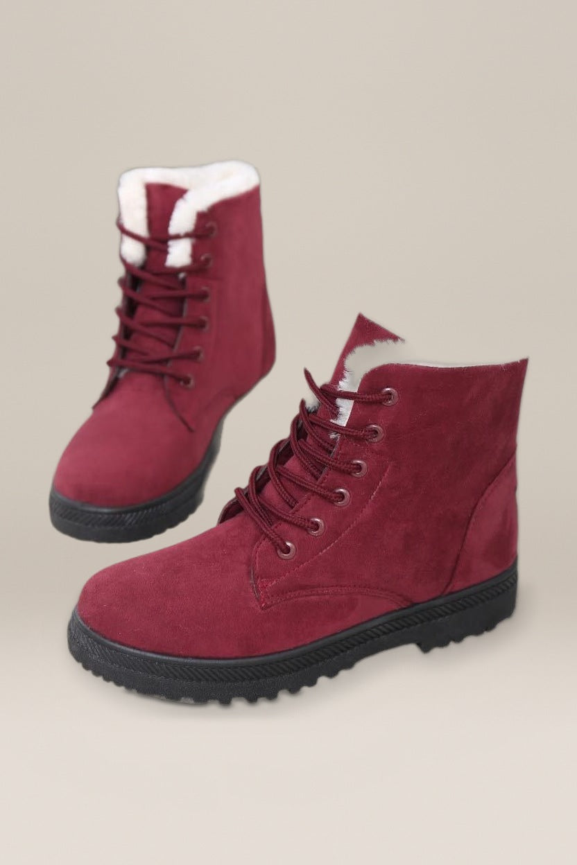 Snowboots Dames met Veters – Gevoerde Enkellaarsjes — Runa – Bordeaux – productfoto