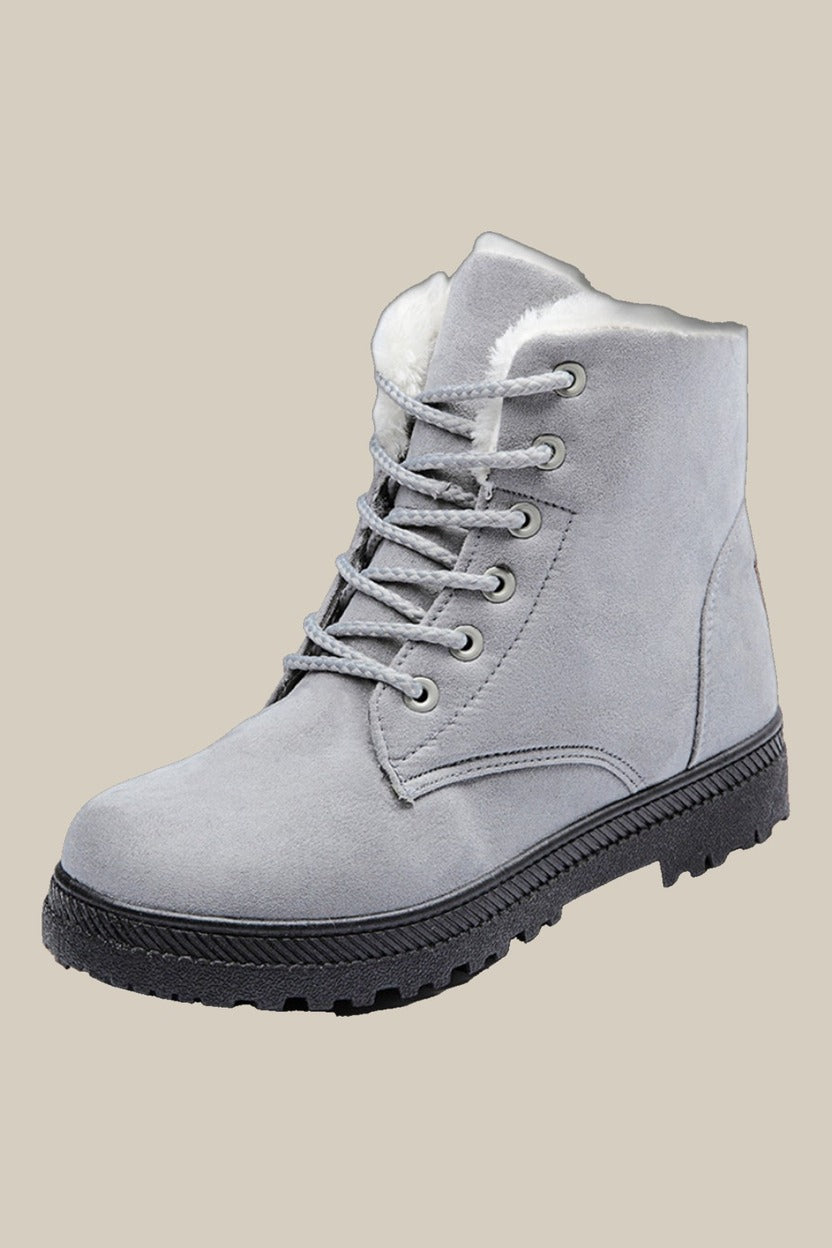 Snowboots Dames met Veters – Gevoerde Enkellaarsjes — Runa – Grijs – close-up