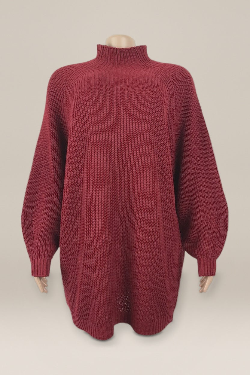 Truijurk Dames met Col – Oversized Ribgebreid — Ysolde – Bordeaux – productfoto