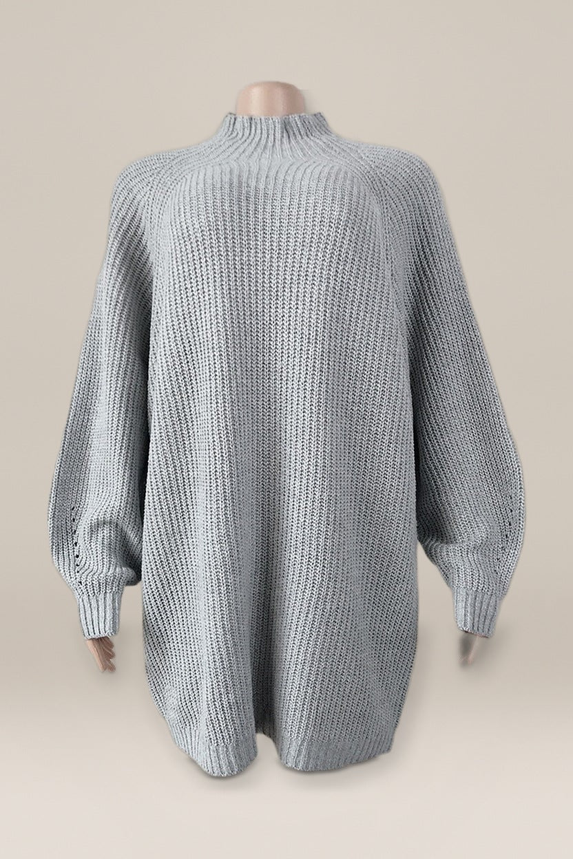 Truijurk Dames met Col – Oversized Ribgebreid — Ysolde – Lichtgrijs – productfoto