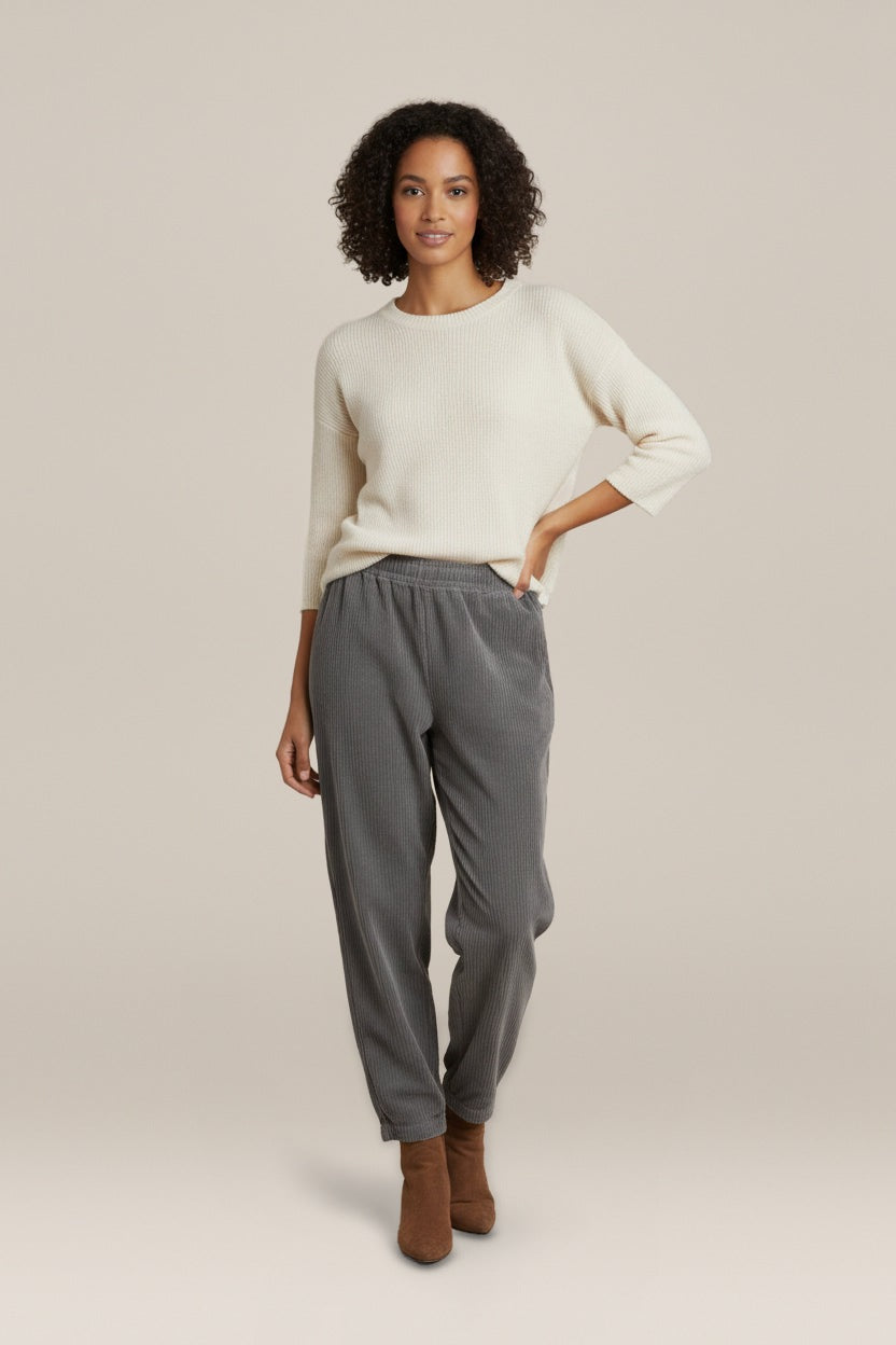 Ribcord Broek Dames met Elastische Taille – Los Model — Ameline – Antraciet – vooraanzicht