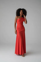 Asymmetrische Maxi Jurk met Gesmockte Tailleband Dames | Kalima