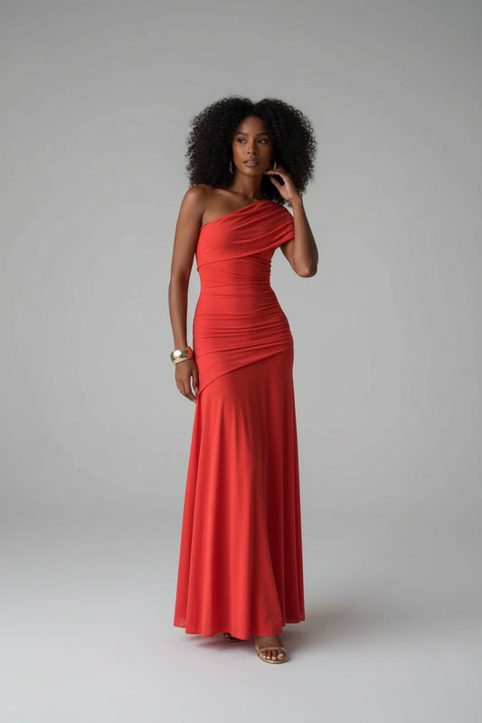 Asymmetrische Maxi Jurk met Gesmockte Tailleband Dames | Kalima