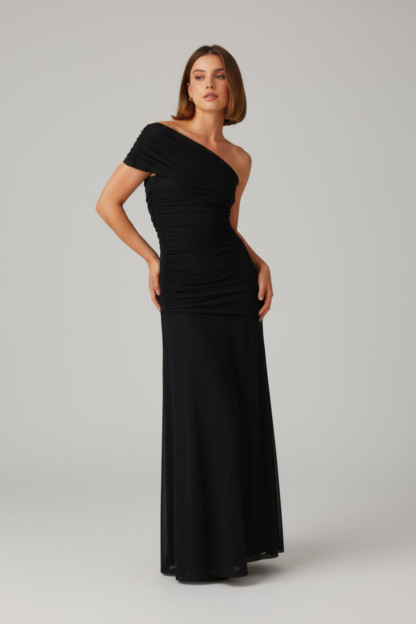 Asymmetrische Maxi Jurk met Gesmockte Tailleband Dames | Kalima