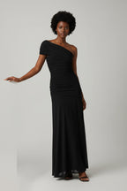 Asymmetrische Maxi Jurk met Gesmockte Tailleband Dames | Kalima