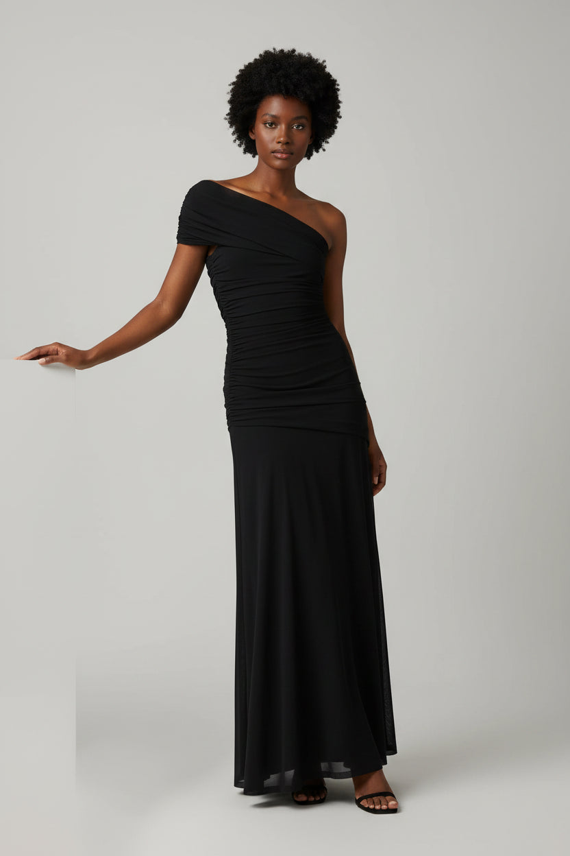 Asymmetrische Maxi Jurk met Gesmockte Tailleband Dames | Kalima