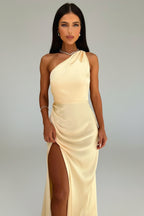 Beige Asymmetrische Maxi Jurk met Split Dames | Zijdezacht | Thalina