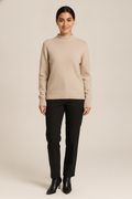 Gebreide Trui Dames met Halve Col – Zachte Basic Pullover — Aluna – Beige – vooraanzicht