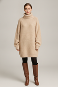Truijurk Dames met Col – Oversized Ribgebreid — Ysolde – Beige – vooraanzicht