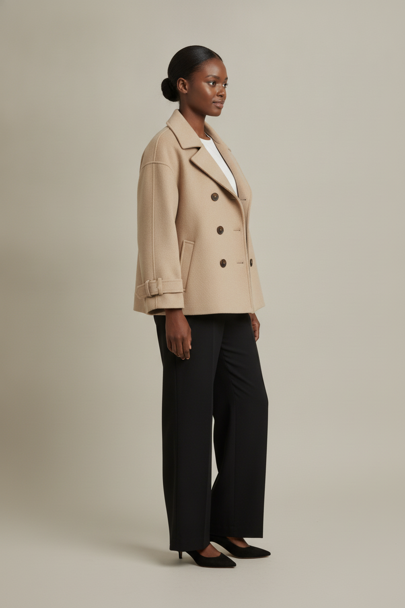 Korte Caban Jas — Perla – Beige – zijaanzicht