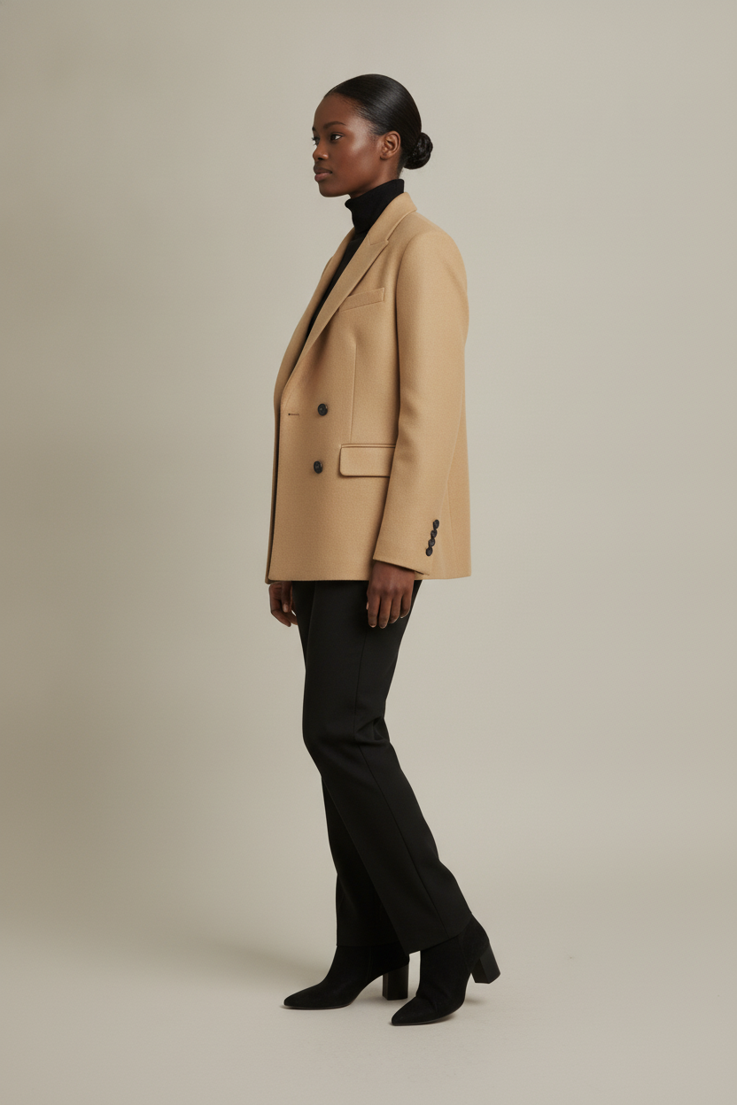 Minimalistische Korte Jas — Helena – Beige – zijaanzicht