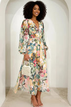 Bloemen Maxi Jurk met V-hals Dames | Lange Mouwen & Bruiloft | Florenza