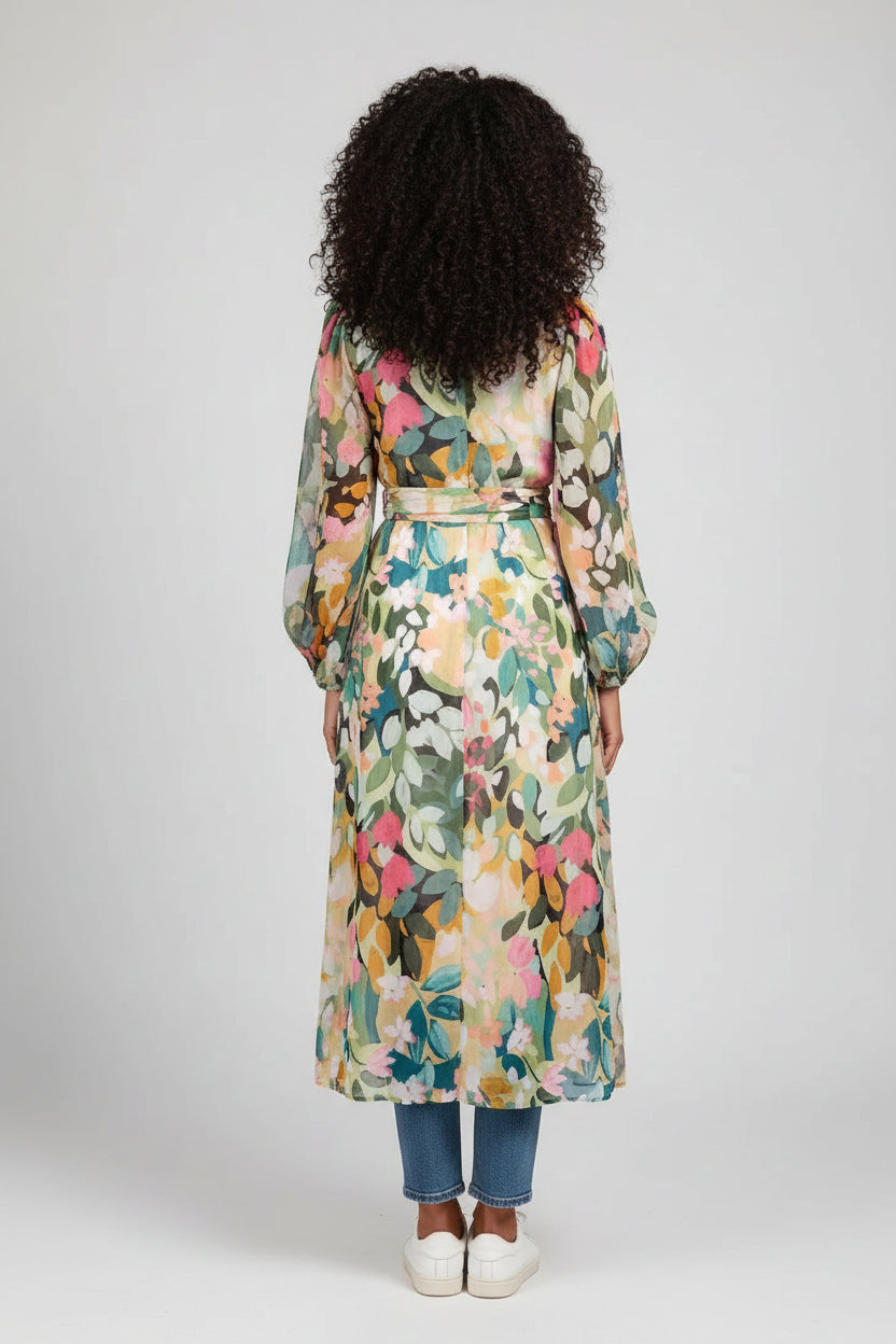 Bloemen Maxi Jurk met V-hals Dames | Lange Mouwen & Bruiloft | Florenza