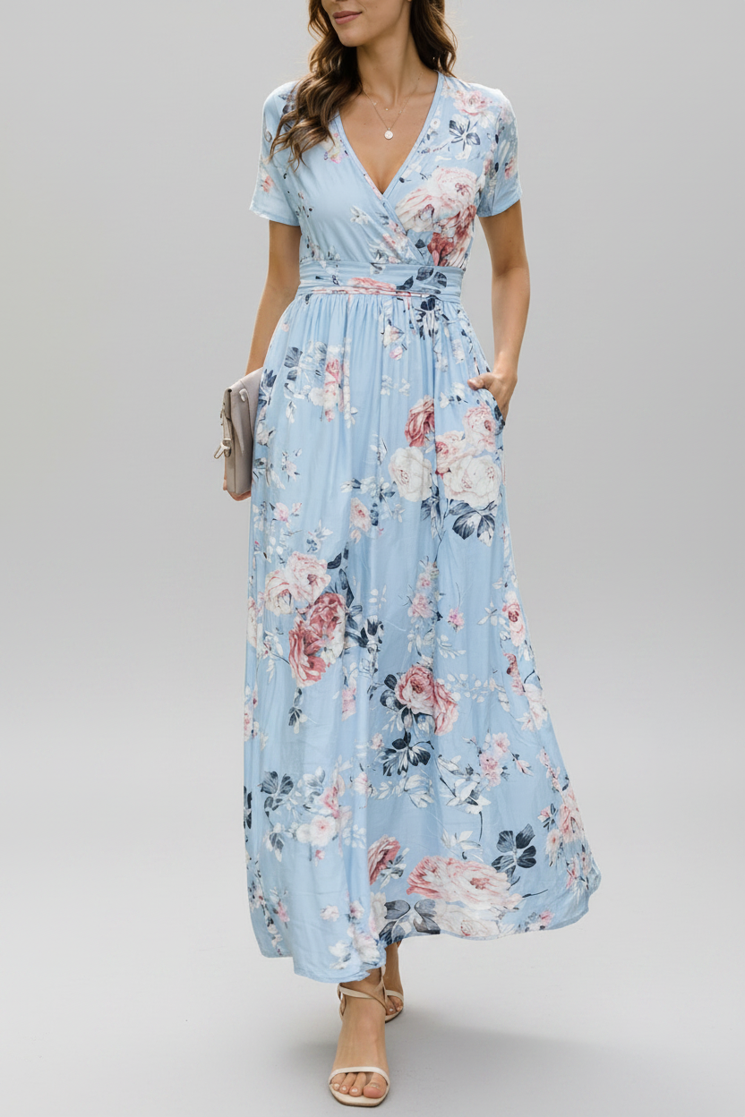 Bloemen Maxi Jurk met V-hals Dames | Lange Mouwen & Bruiloft | Florenza