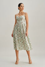 Bloemen Midi Jurk Dames Elegant Decolleté Corset | Thessaly