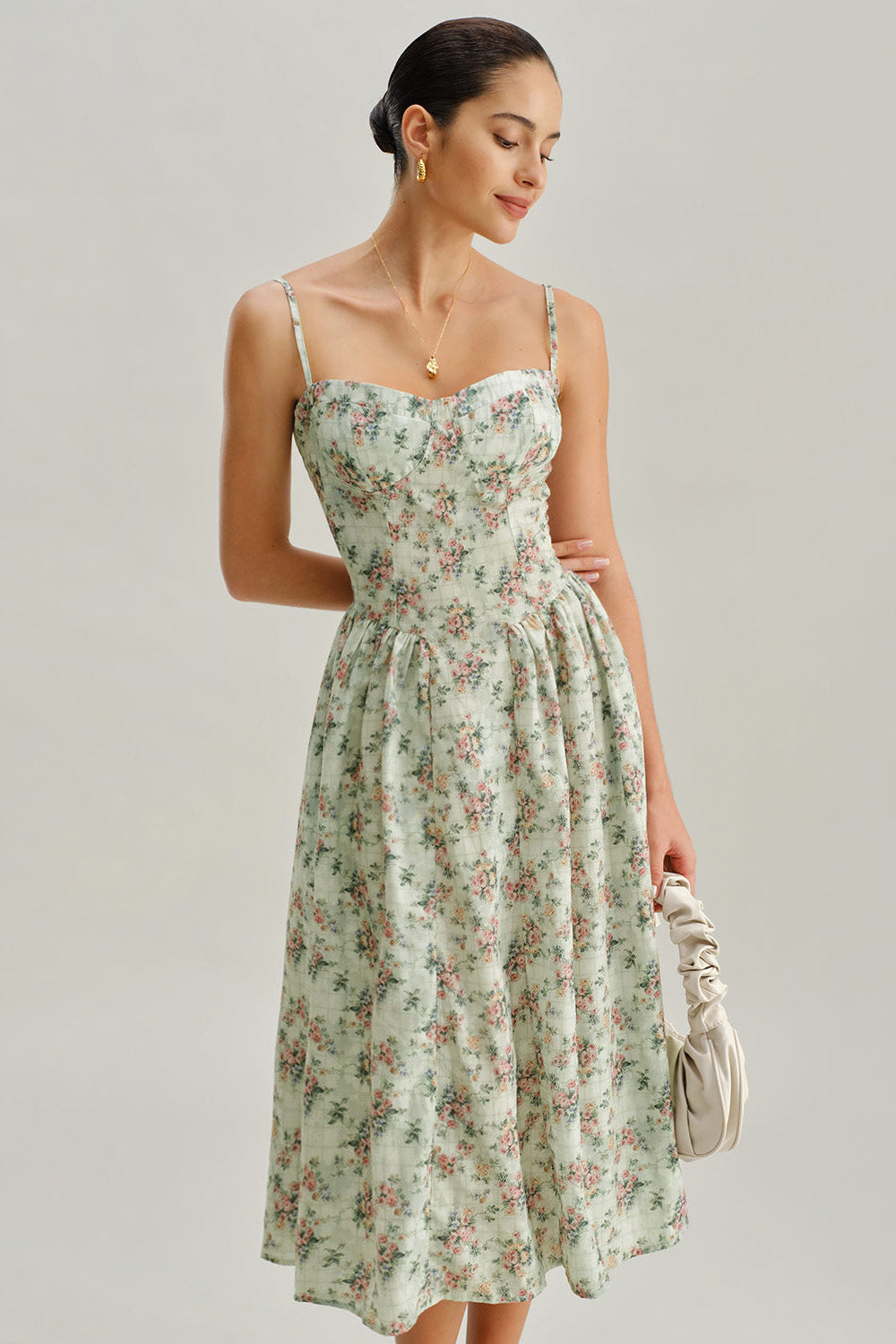 Bloemen Midi Jurk Dames Elegant Decolleté Corset | Thessaly
