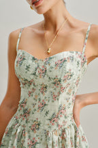 Bloemen Midi Jurk Dames Elegant Decolleté Corset | Thessaly