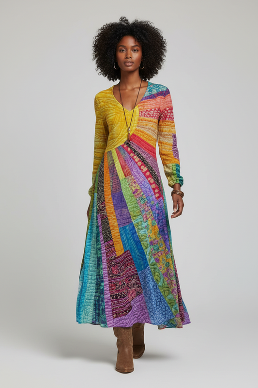 Boho Jurk Dames Elise - Zonprint en Zomerse Pasvorm
