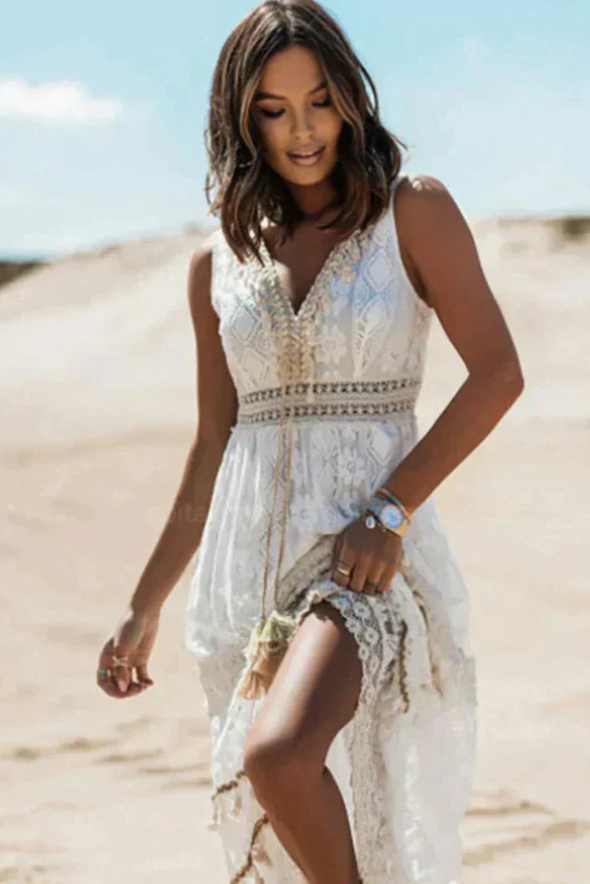 Boho Jurk Dames Elowynn - Kanten Details en V-Hals