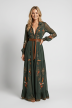 Boho Maxi Jurk Dames Gelaagde Rok Lange Mouwen | Bohème