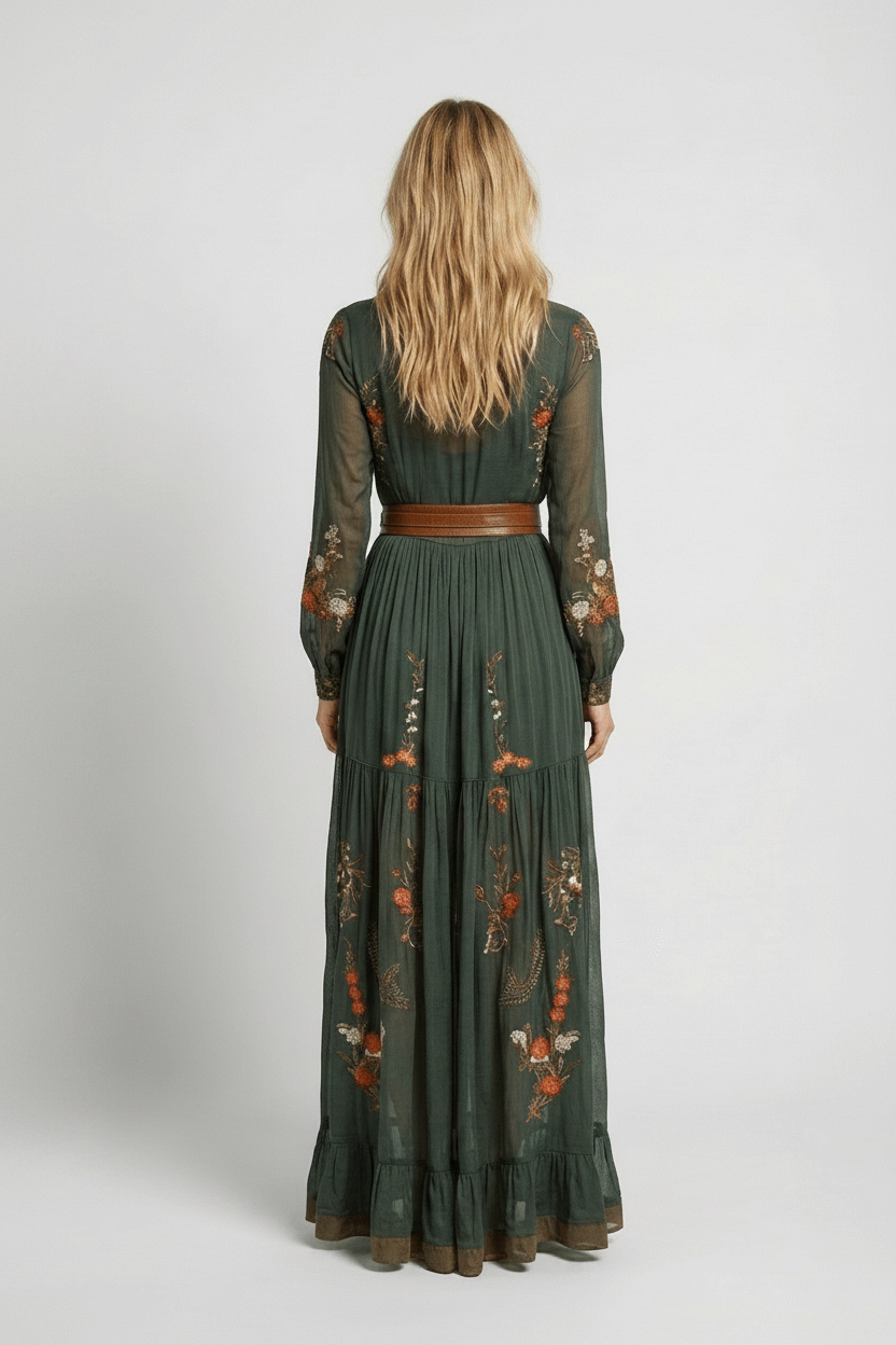 Boho Maxi Jurk Dames Gelaagde Rok Lange Mouwen | Bohème