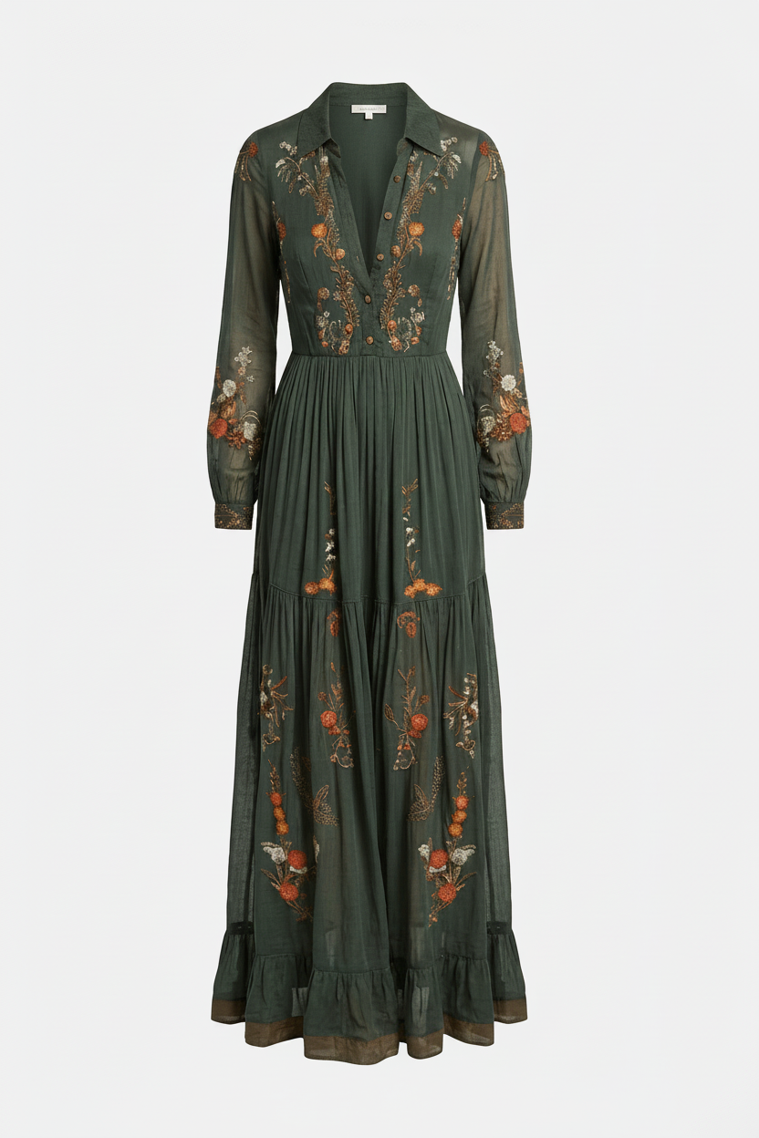 Boho Maxi Jurk Dames Gelaagde Rok Lange Mouwen | Bohème
