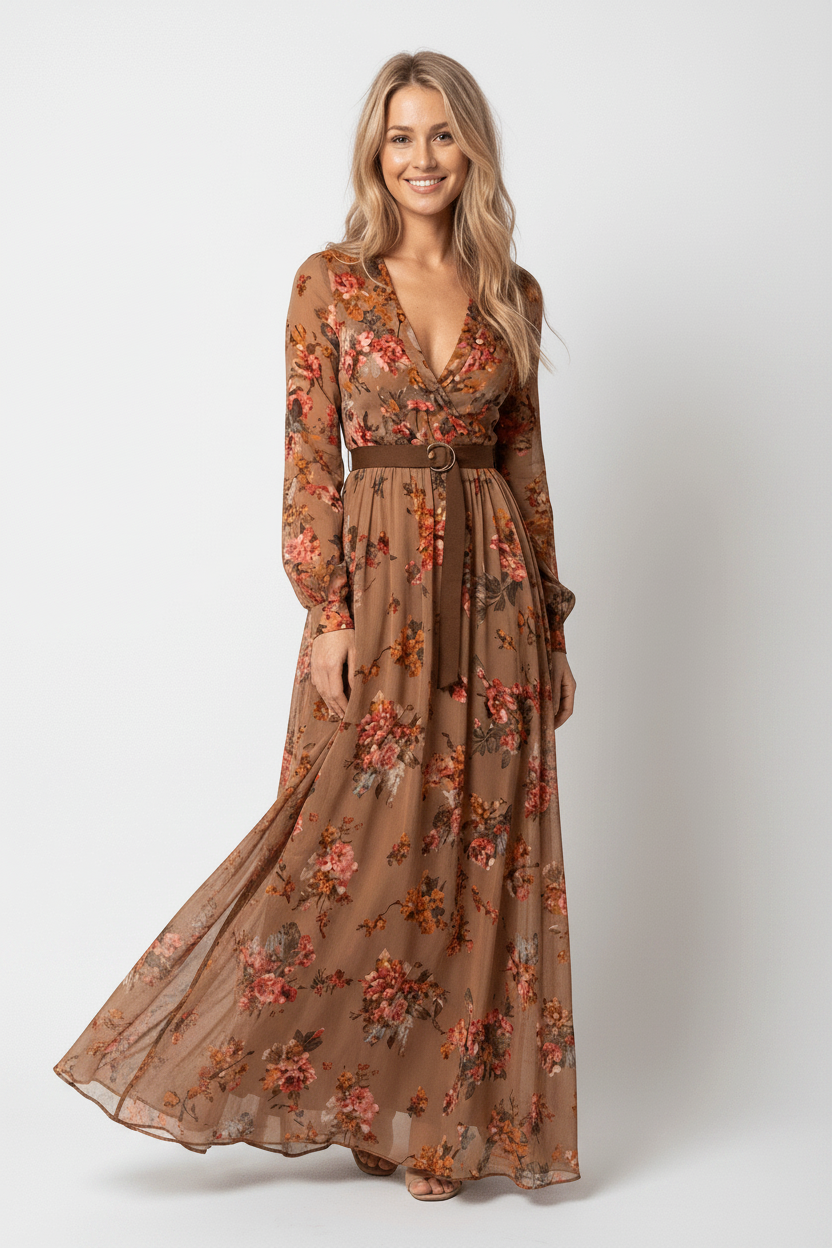 Boho Maxi Jurk Dames Gelaagde Rok Lange Mouwen | Bohème
