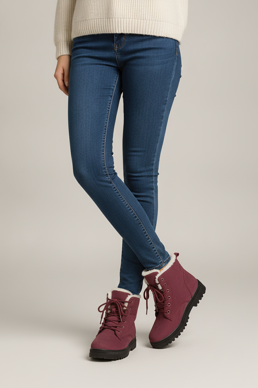 Snowboots Dames met Veters – Gevoerde Enkellaarsjes — Runa – Bordeaux – vooraanzicht