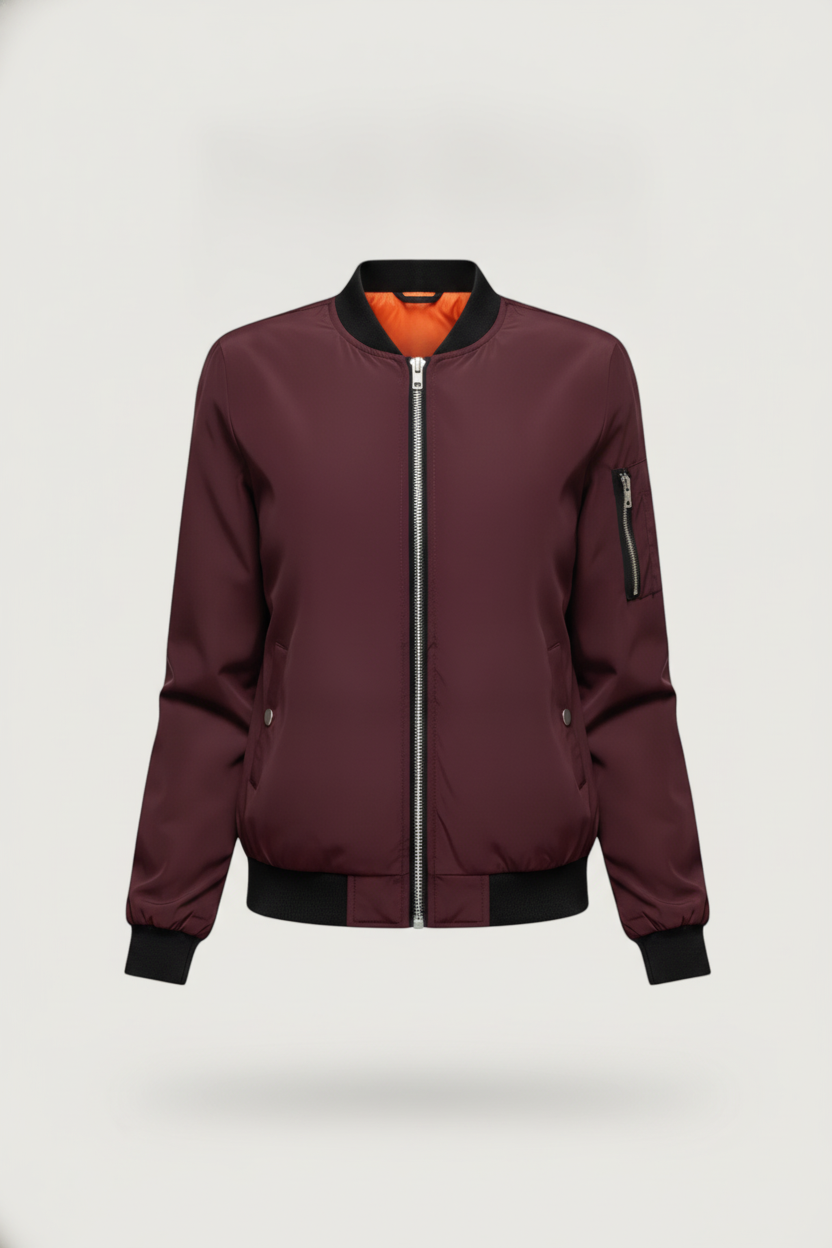 Vintage Bomberjack met Rits — Giorgia – Bordeaux – productfoto