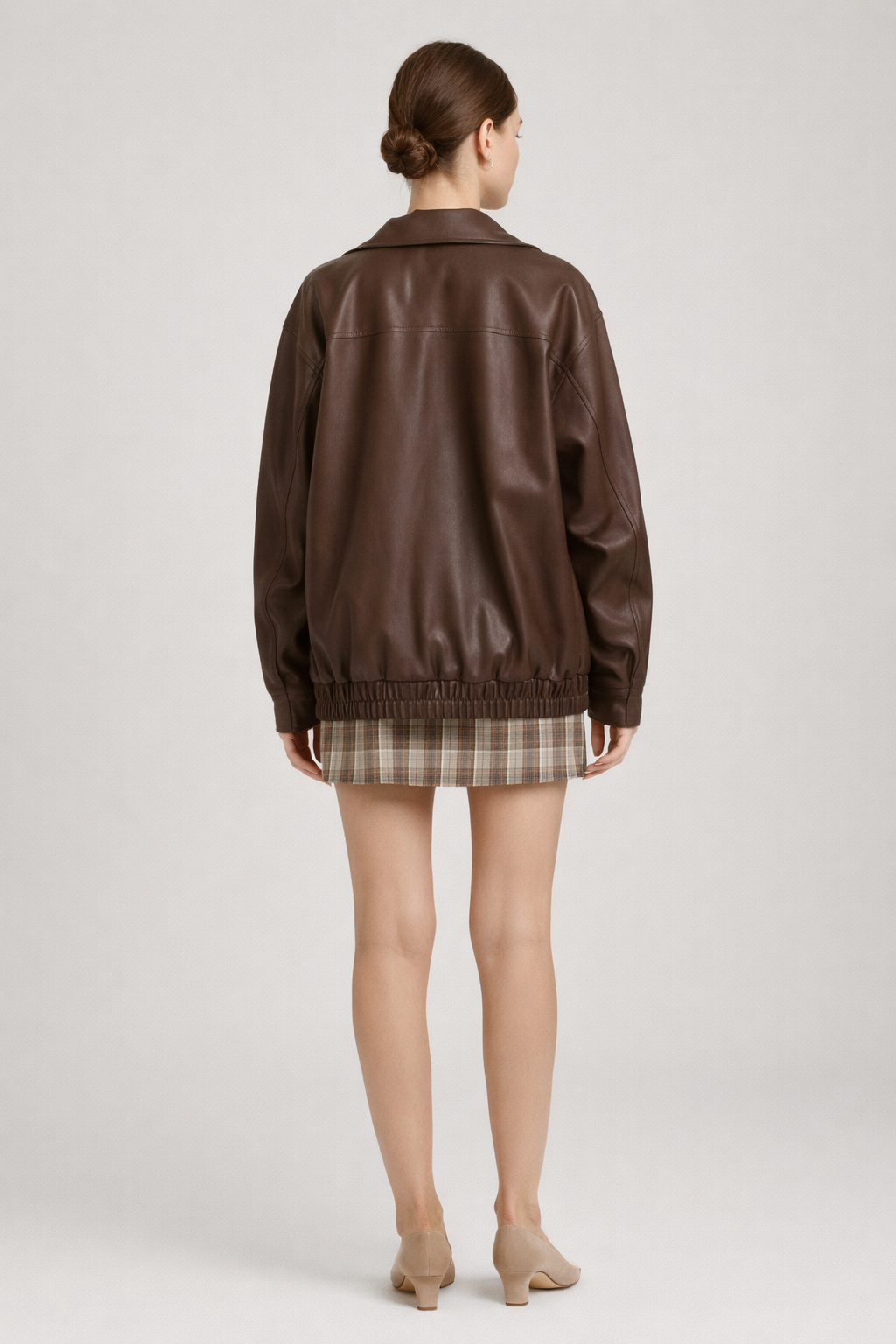 Oversized Bomber met Leerlook en Rits — Marisol – Bruin – achteraanzicht