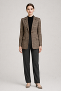 Lange Geruite Blazer met Revers — Vittoria – Bruin – vooraanzicht