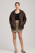 Oversized Bomber met Leerlook en Rits — Marisol – Bruin – vooraanzicht