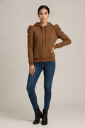 Hoodie Dames met Pofmouwen – Zachte Trui met Capuchon — Milena – Bruin – vooraanzicht