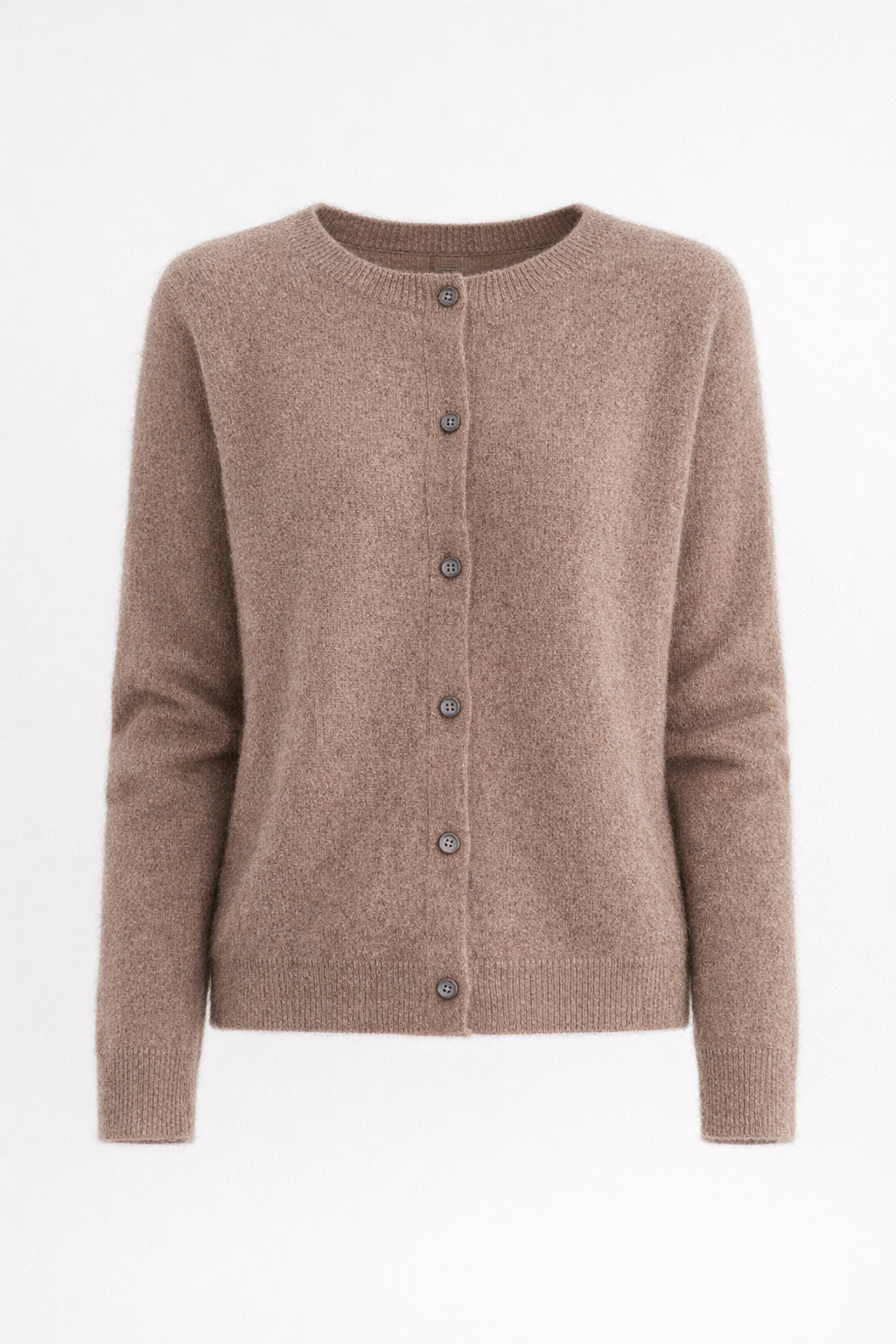 Gebreid Vest met Knoopsluiting en Ronde Hals — Amalia – Bruin – productfoto