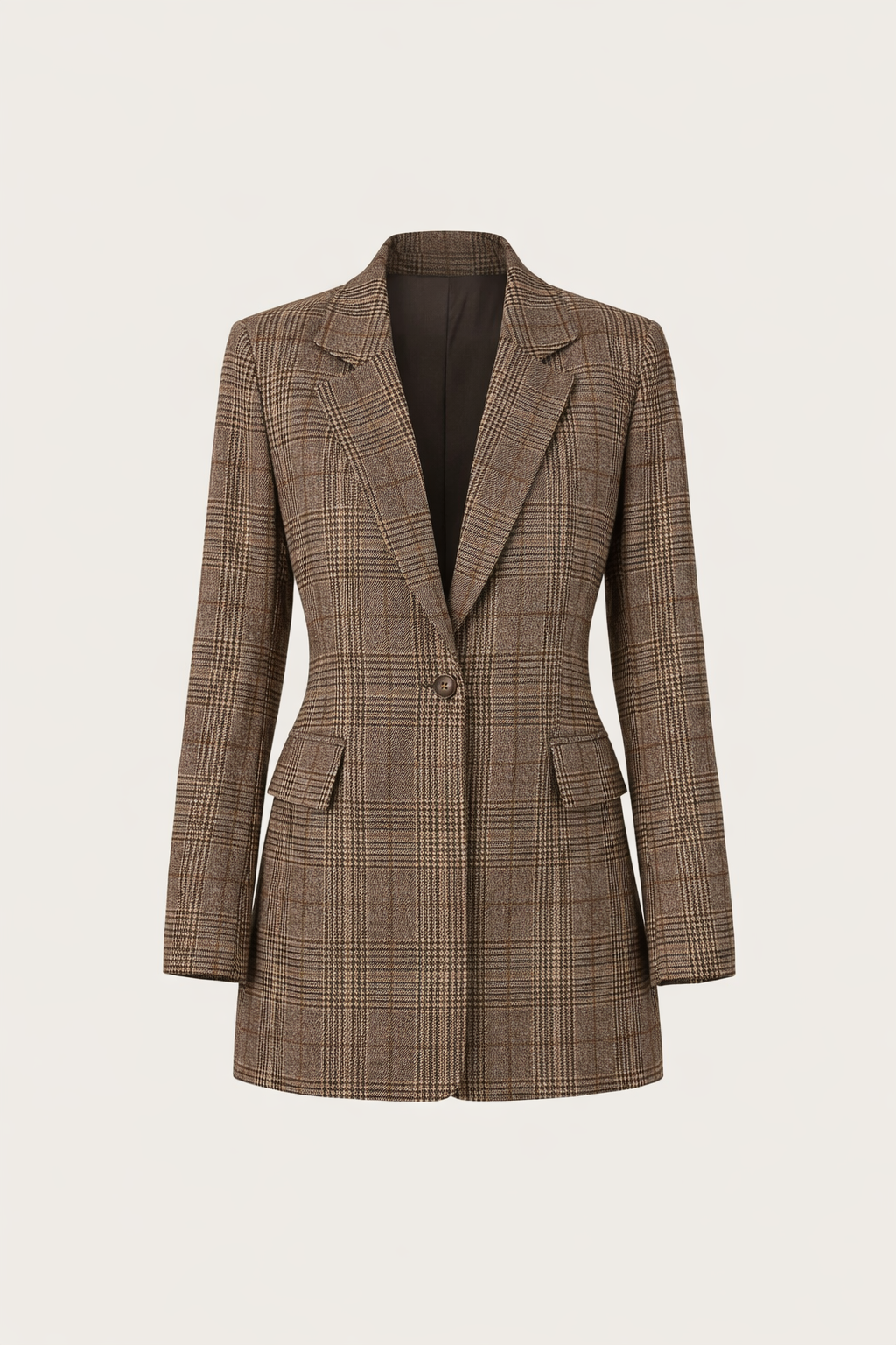 Lange Geruite Blazer met Revers — Vittoria – Bruin – productfoto