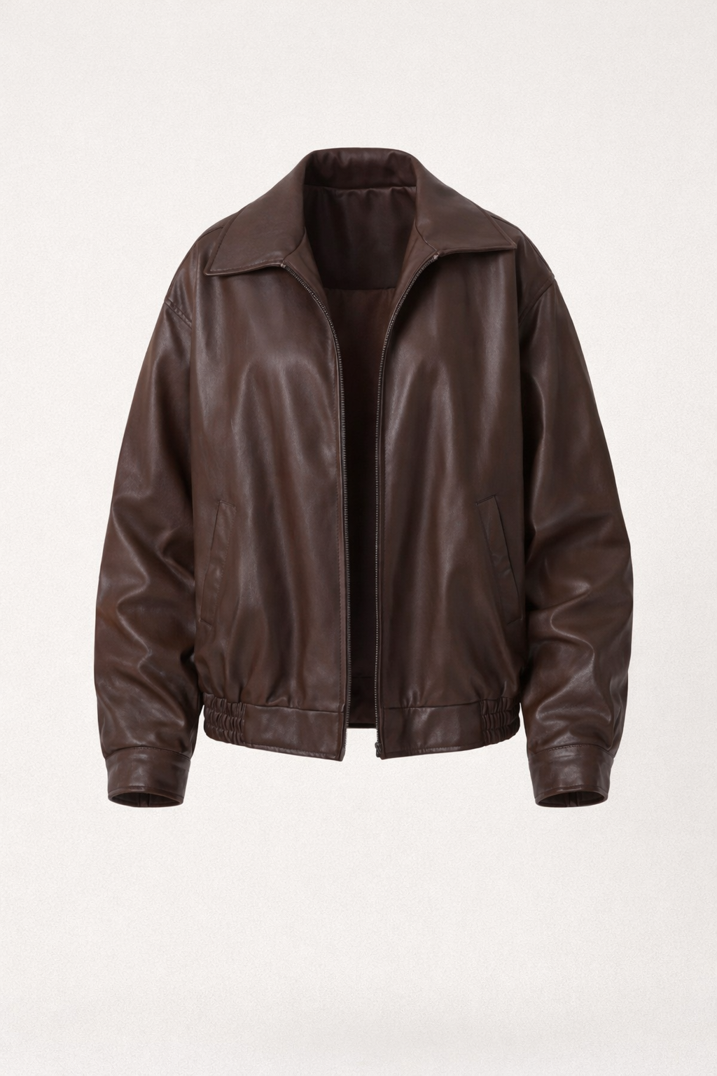 Oversized Bomber met Leerlook en Rits — Marisol – Bruin – productfoto