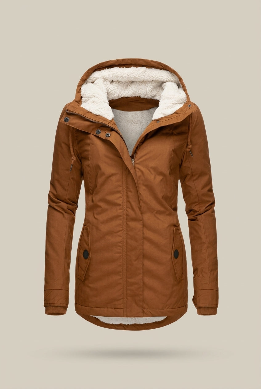 Winterjas met Capuchon en Bontrand — Puck – productfoto zonder model