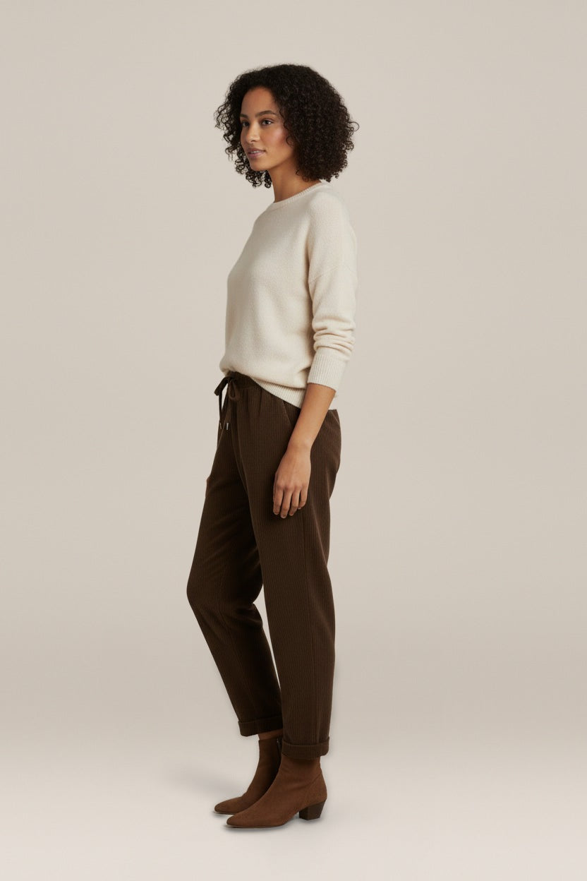 Ribcord Broek Dames met Elastische Taille – Los Model — Ameline – Bruin – zijaanzicht