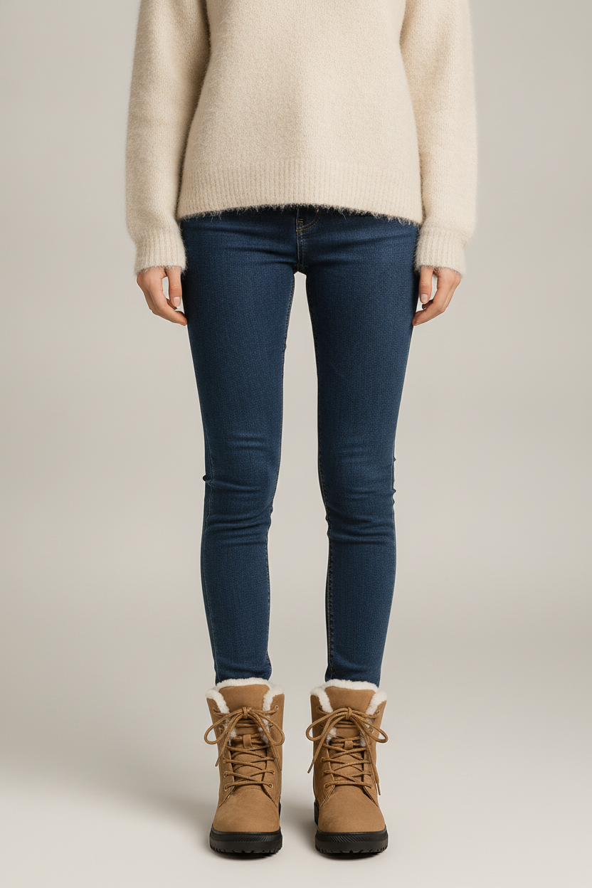 Snowboots Dames met Veters – Gevoerde Enkellaarsjes — Runa – Camel – vooraanzicht