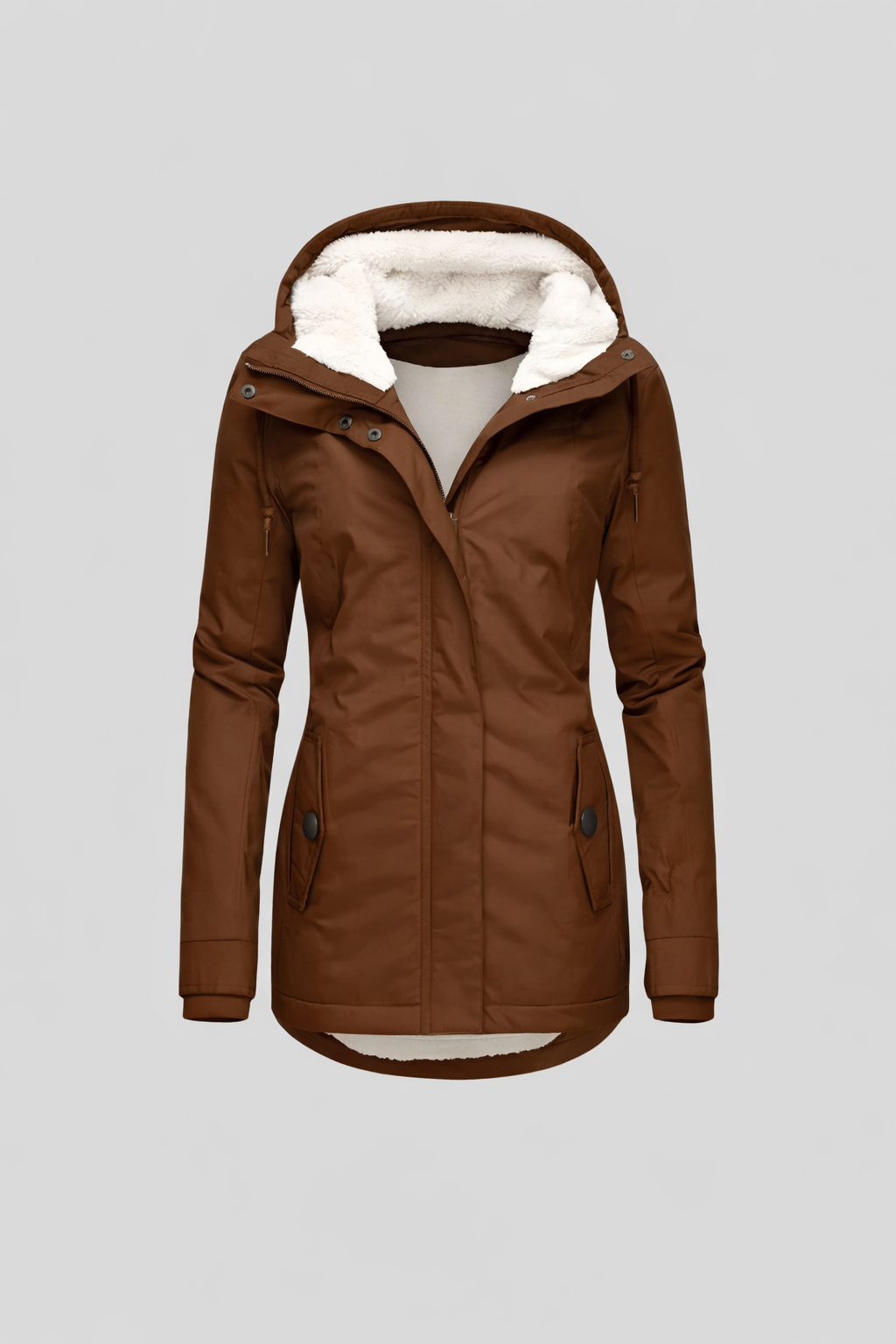 Lange Waterafstotende Winterjas met Capuchon — Fabiana – Camel – productfoto