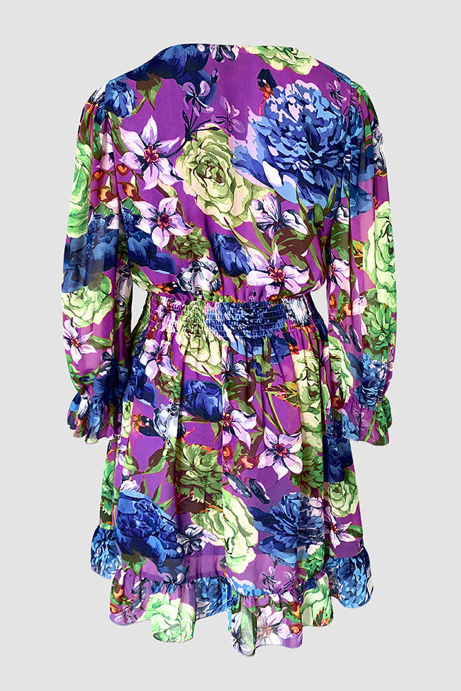 Chiffon Bloemenprint Jurk Dames Lange Mouw Zomer | Violette