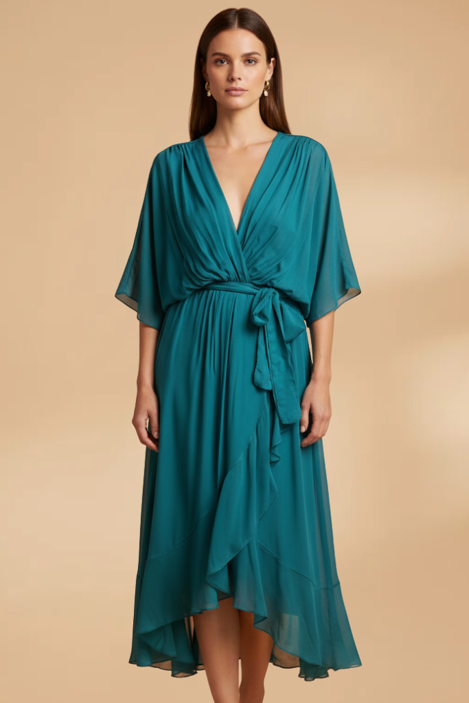 Chiffon Maxi Jurk met V-hals voor Dames | Vloeiend & Lichtgewicht | Mexi